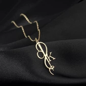 925 Ayar Gümüş Terzi İğne İplik Harf Kolye Özel Tasarım thumbnail 2