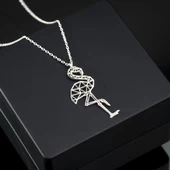 925 Ayar Gümüş Flamingo Origami Kolye Özel Tasarım thumbnail 1