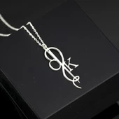 925 Ayar Gümüş Terzi İğne İplik Harf Kolye Özel Tasarım thumbnail 1