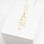 925 Ayar Gümüş Terzi İğne İplik Harf Kolye Özel Tasarım thumbnail 3