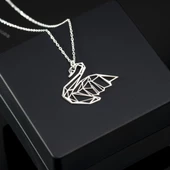 925 Ayar Gümüş Kuğ Origami Kolye Özel Tasarım thumbnail 2