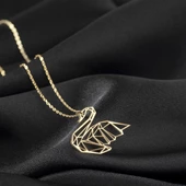 925 Ayar Gümüş Kuğ Origami Kolye Özel Tasarım thumbnail 1