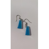 Okyanus Mavi Rengi Sedefli Gümüş Aksesuar Piramit Şekil Sallantılı Epoksi Küpe El Yapımı Hediyelik - 2