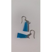 Okyanus Mavi Rengi Sedefli Gümüş Aksesuar Piramit Şekil Sallantılı Epoksi Küpe El Yapımı Hediyelik - 3