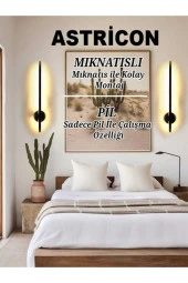 Astricon Pilli Led Aplik Dekoratif Led Aydınlatma 70cm Günışığı Tek Adet Duvar Aplik thumbnail 1