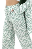Zebra Desen Yüksek Bel Keten Pantolon - Mint Yeşili thumbnail 4