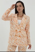 Zebra Desen Oversize Keten Ceket - Turuncu thumbnail 1