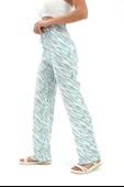 Zebra Desen Yüksek Bel Keten Pantolon - Mavi thumbnail 3