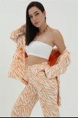 Zebra Desen Oversize Keten Ceket - Turuncu thumbnail 2