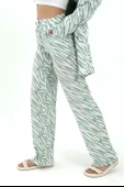 Zebra Desen Yüksek Bel Keten Pantolon - Mint Yeşili thumbnail 3