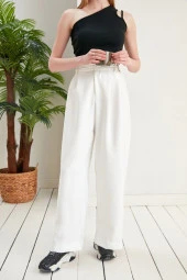 Kadın 2 Pileli Pilesi Öne Arkaya ayarlanır bol kadın Pantolon thumbnail 3