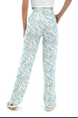 Zebra Desen Yüksek Bel Keten Pantolon - Mavi thumbnail 5