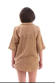 Pamuk Keten Şort Gömlek Kadın İkili Takım - Camel thumbnail 7