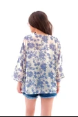 Çiçek Desenli Truvakar Kol Kimono - Mavi thumbnail 5