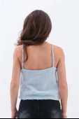 Ayarlanabilir Askılı Püskül Detaylı Bluz - Mavi thumbnail 6