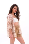 Çiçek Desenli Truvakar Kol Kimono - Vizon - 3