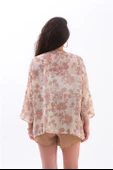 Çiçek Desenli Truvakar Kol Kimono - Vizon - 5