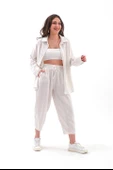 Krinkıl Kumaş Keten İkili Takım - Ekru thumbnail 1