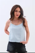Ayarlanabilir Askılı Püskül Detaylı Bluz - Mavi thumbnail 4