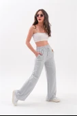Önü Çimalı Diyagonal Pantolon - Gri thumbnail 1