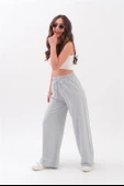Önü Çimalı Diyagonal Pantolon - Gri thumbnail 3