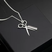 925 Ayar Gümüş Kuaför Beber Makas Kolye Özel Tasarım thumbnail 1