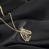 925 Ayar Gümüş At Figürlü Origami Kolye Özel Tasarım thumbnail 1