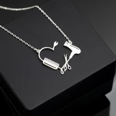 925 Ayar Gümüş Kuaför Beber Kalpli Kolye Özel Seri thumbnail 2