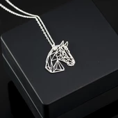 925 Ayar Gümüş At Figürlü Origami Kolye Özel Tasarım thumbnail 2