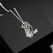 925 Ayar Gümüş Baykuş Figürlü Origami Kolye Özel Tasarım thumbnail 1