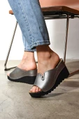Albishoes Kadın Yüksek Dolgu Topuk 8,5 Cm Günlük Hafif Yumuşak Rahat Taban Anatomik Kadın Terlik - 1