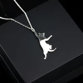 925 Ayar Gümüş Uzanan Kedi Kolye Özel Tasarım thumbnail 2