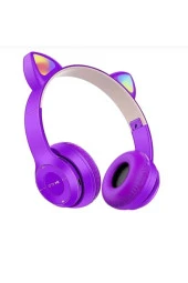 AbaTech POCO X5 XİAOMİ - POCO X5 PRO XİAOMİ UYUMLU P47M MOR KEDİLİ BLUETOOTH KULAKLIK thumbnail 1