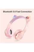 AbaTech REDMİ 9C XİAOMİ UYUMLU P47M PEMBE KEDİLİ BLUETOOTH KABLOSUZ KULAKLIK thumbnail 2