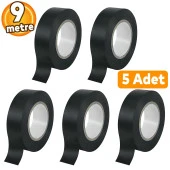 İzole Pvc Elektrikçi Elektirik Kablo Bandı Siyah Renk Bant Bandı Eni: 1.9 cm Uzunluk: 9 Metre 5 Adet thumbnail 1