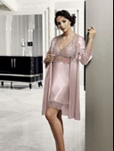 9600 6'lı Kısa Saten Gecelik Sabahlık Pijama Takım - 6