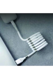 Jettpower 0597 Mıknatıslı Sarma Type-c Şarj Kablosu 1 M Beyaz - 3