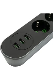 Jettpower 0366 Akım Korumalı 3 Usb'li 3'lü Grup Priz 2 M Uzatma Kablosu Siyah - 2