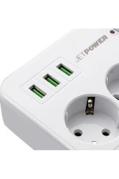 Jettpower 0370 Akım Korumalı 3 Usb'li 3'lü Grup Priz 2 M Uzatma Kablosu Beyaz - 2