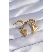 ZÜHRE 316L Çelik Gold Renk 2li Yarım Halka Kalp Küpe - 1