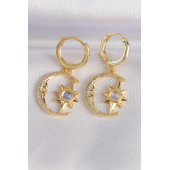 ZÜHRE Pirinç Gold Renk Zirkon Taşlı Yıldızlı Ay Tasarım Küpe - 1