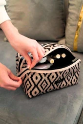 Bohe Makyaj Çantası, Düzenleyici, Seyahat Tipi Çanta Organizer 24x16x13 cm - 2