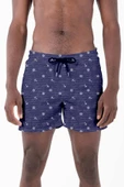 Su İtici Özellikli Dijital Baskılı Erkek Plaj Deniz Şort Mayo - 0204-Lacivert thumbnail 1