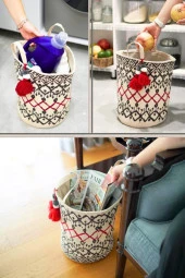 Kilim Yuvarlak Sepet, El çantası, Plaj Çantası 37x30 cm thumbnail 1