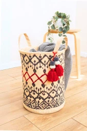 Kilim Yuvarlak Sepet, El çantası, Plaj Çantası 37x30 cm thumbnail 2