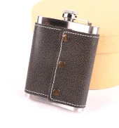 Perlotus El Dikişi Hakiki Gri Derili 8 Oz 240 cc Hunili Çelik Viski İçki Matarası - 4