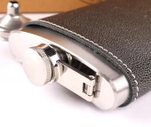 Perlotus El Dikişi Hakiki Gri Derili 8 Oz 240 cc Hunili Çelik Viski İçki Matarası - 6