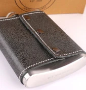 Perlotus El Dikişi Hakiki Gri Derili 8 Oz 240 cc Hunili Çelik Viski İçki Matarası - 7