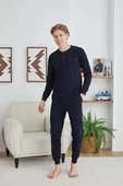 KLY 9244 Erkek Midi Yaka Lacivert Pijama Takımı - 1