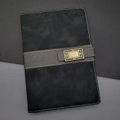 Deri Kapaklı Çizgili Not Defteri Siyah - 1